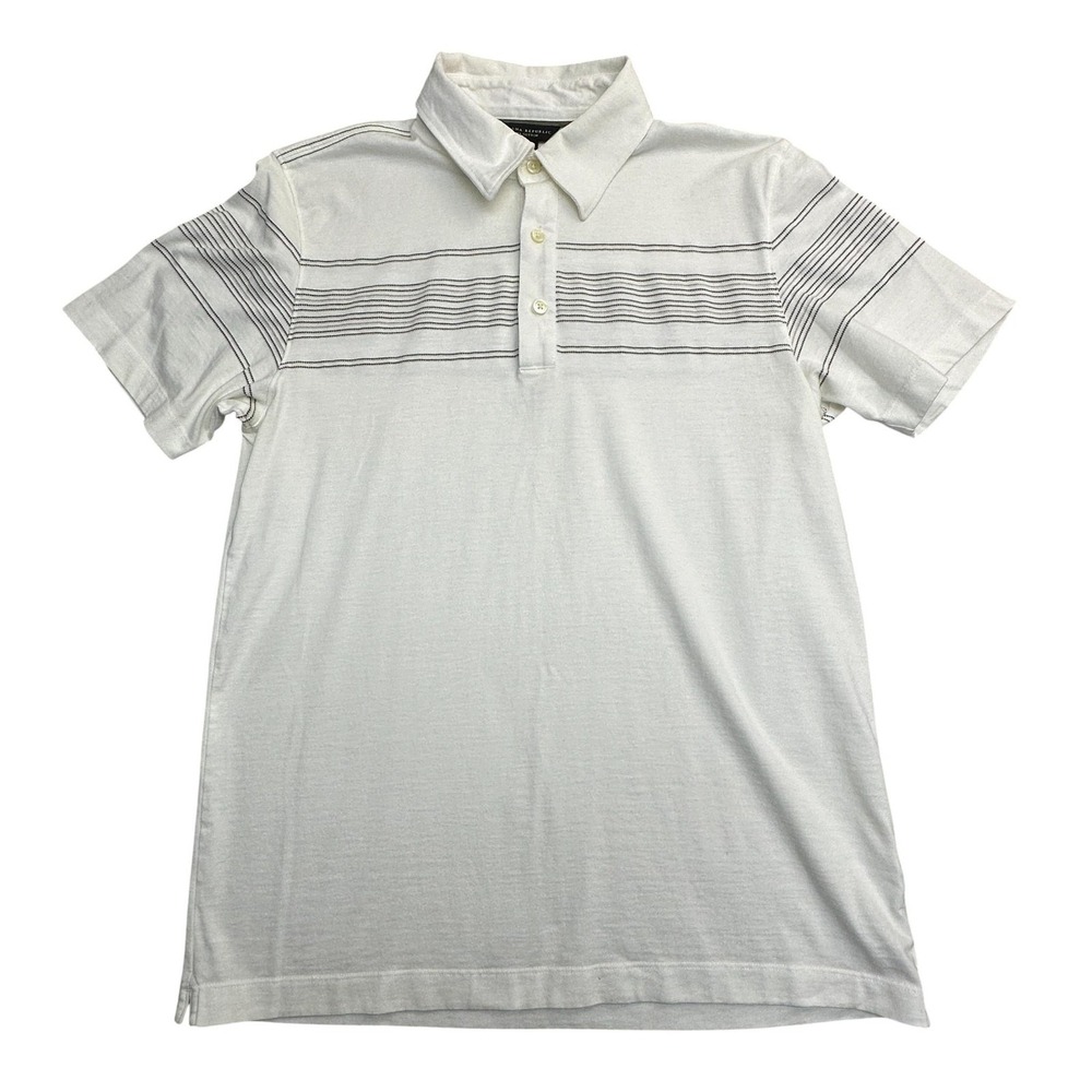 Banana Republic Polo Shirt Men Medium White Pima Cotton Striped Short Sleeve Y2K